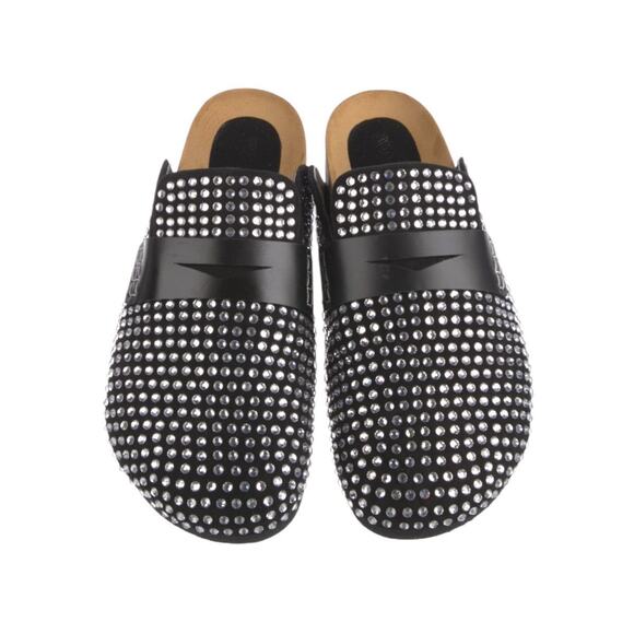 Crystal embellished leather mules main image 6